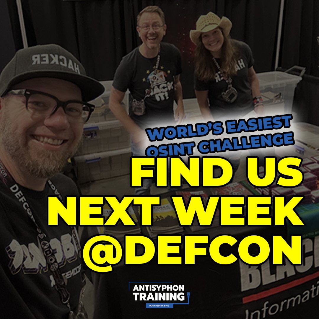 Join us for the World's Easiest OSINT Challenge next week at Defcon 33 in Las Vegas!

We can't wait to see you there!