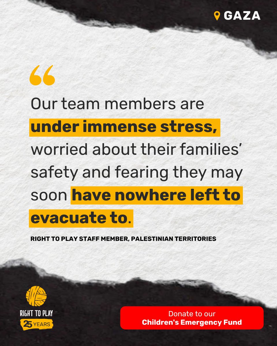 The humanitarian situation in Gaza is horrifying. Our teams and partners in Gaza and the West Bank are working to provide vital play-based mental health support to children, and activities that keep them learning. Support our Children’s Emergency Fund:
righttoplay.org.uk/en-gb/national…
