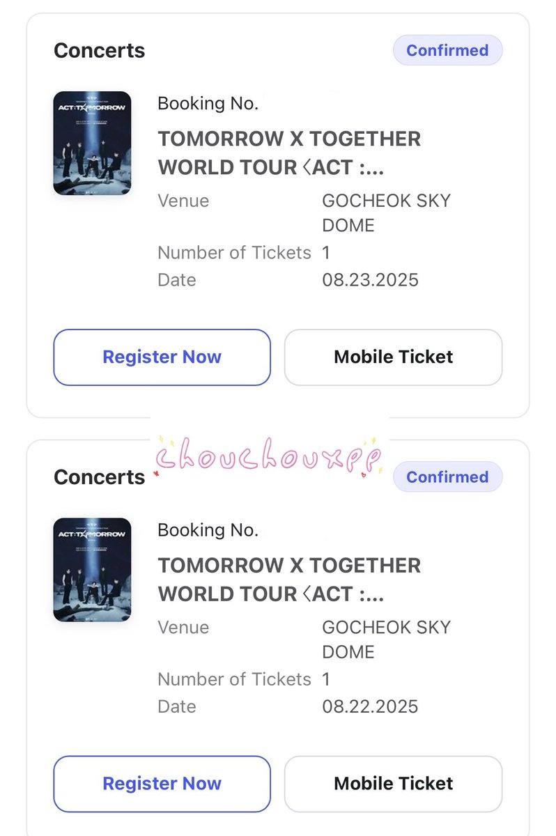 chouchouxpp's tweet photo. กดบัตร TOMORROW X TOGETHER WORLD TOUR 〈ACT : TOMORROW〉 IN SEOUL วันนี้ค่า 🩵

✨ #chouchouticket ✨ https://t.co/Ttw265lJDp