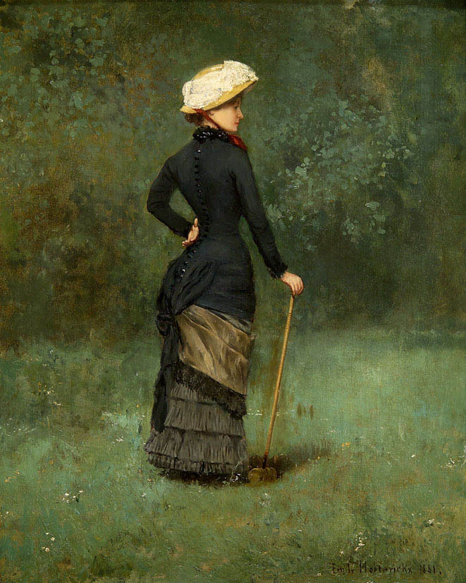 🎨Emile Hoeterickx (Belgian, 1858-1923)
Elegant Lady Playing Croquet in the Garden