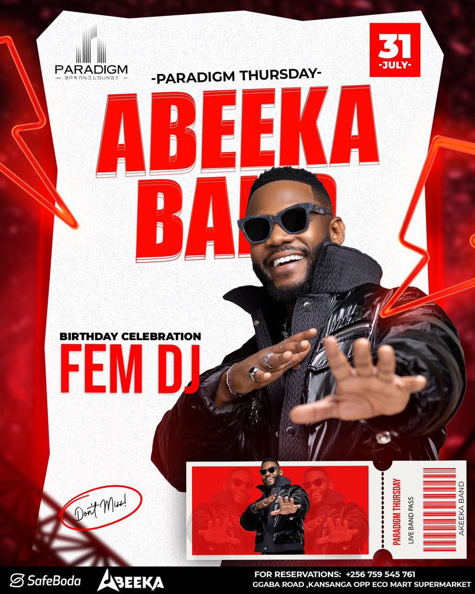 Paradigm lounge is the place to be tomorrow. Abeeka band Ft Fem DJ 🥳💃🏻
#AbeekaBandAtParadigm