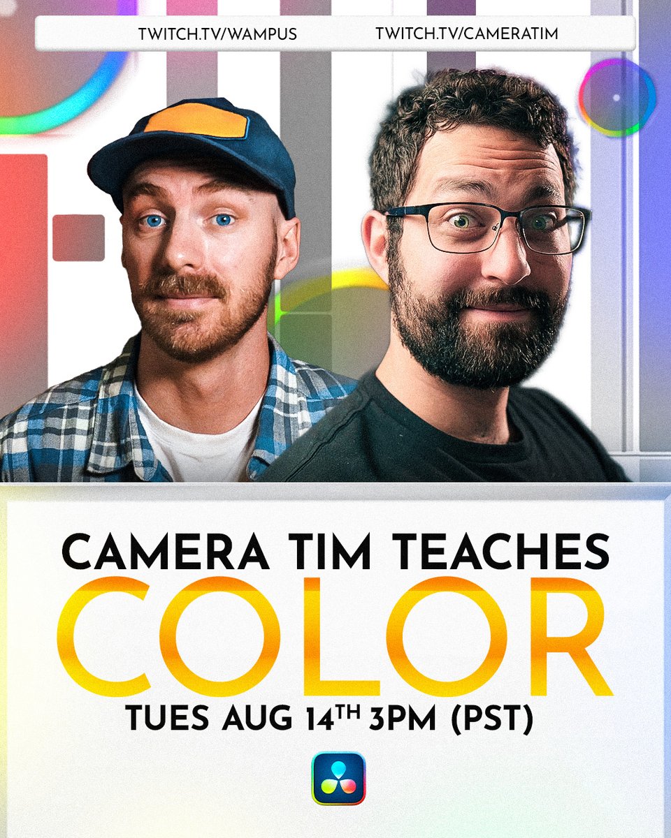 itsthewampus's tweet image. Hello Editing Heathens, we be back. 

PC is up and running again, and we've rescheduled the coloring seminar with Tim for August 14th @ 3PM PST.

For anybody wanting to learn how to use the Color Page inside DaVinci Resolve, now is your chance