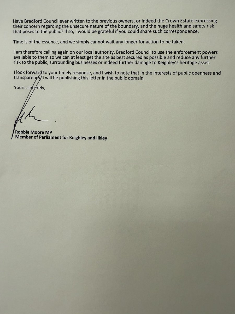 DALTON MILLS - I will not stop standing up for our town and continue holding those who fail us to account.

Bradford Council must act. They have power to do so. Their continued failure to take responsibility is to our detriment.

My letter to them👇