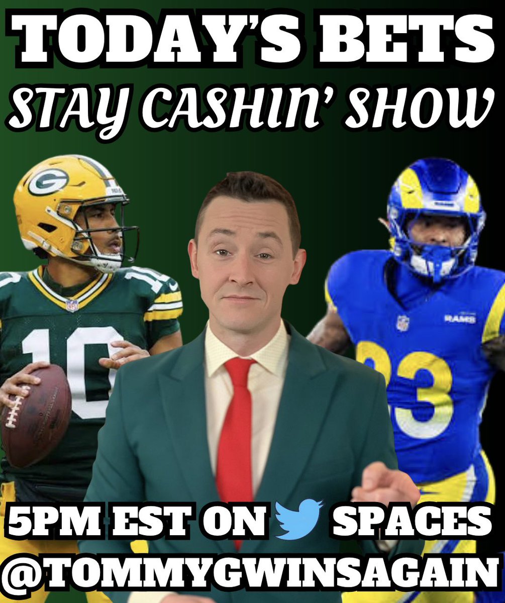 🚨STAY CASHIN’ SHOW 5PM EST! 🚨

MLB FREE BETS!!

RAMS &amp; PACKERS TEAM PREVIEWS!!

SPECIAL GUEST: <a href="/ThePME/">Pat Mayo</a> GOLF BETS!!

Live on my twitter spaces 5pm est!!