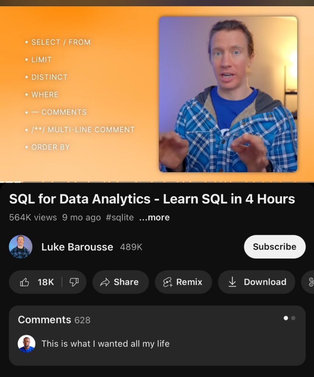 ezekiel_aleke's tweet image. This guy literally dropped the best SQL course under 4 hours😳
