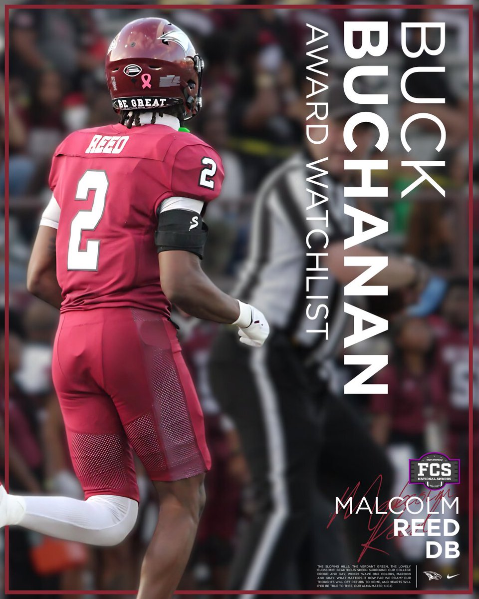 NCCU Athletics (@nccuathletics) on Twitter photo Congratulations to <a href="/NCCU_Football/">NC CENTRAL FB | 🦅🏆🦅</a>'s, Malcolm Reed, on being named to the Buck Buchanan Award Watchlist 🦅
#CultureOverScheme #BeGreat #NCCUFootball Congratulations to <a href="/NCCU_Football/">NC CENTRAL FB | 🦅🏆🦅</a>'s, Malcolm Reed, on being named to the Buck Buchanan Award Watchlist 🦅
#CultureOverScheme #BeGreat #NCCUFootball
