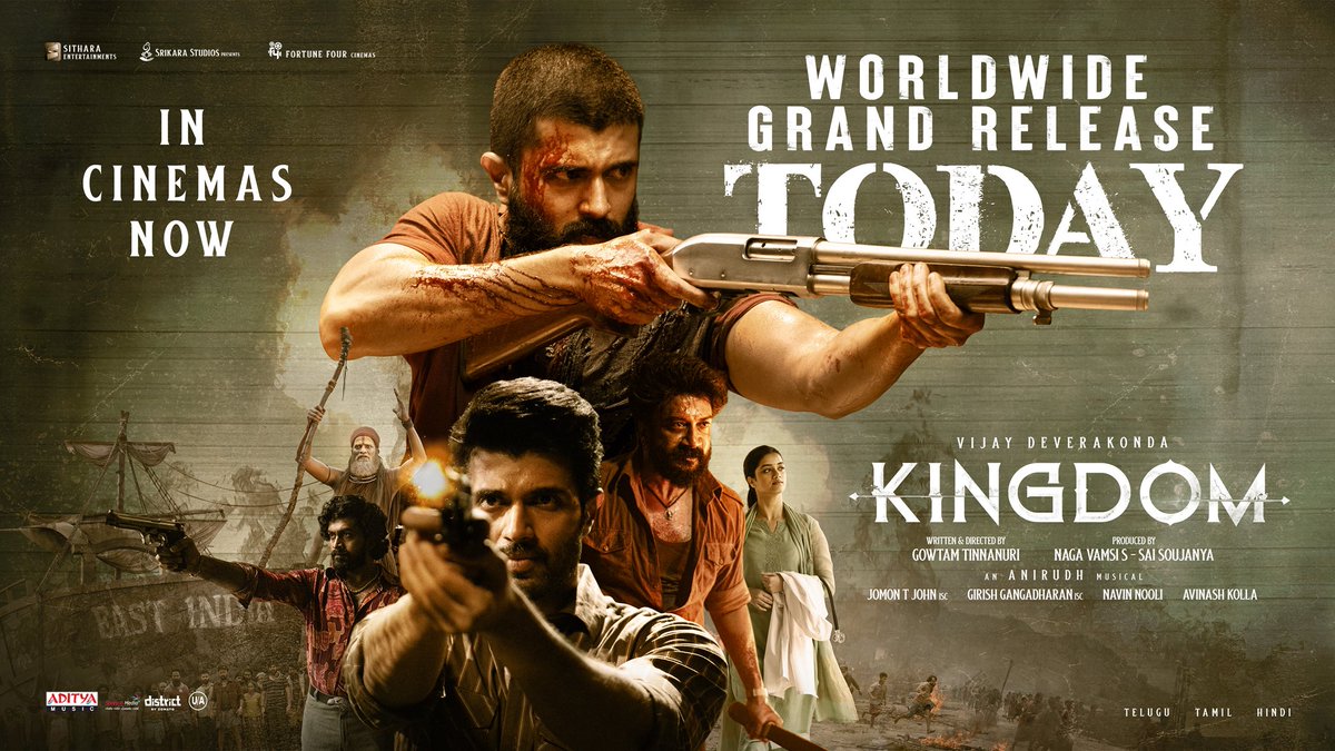 Sithara Entertainments (@sitharaents) on Twitter photo Welcome to the #Kingdom World ❤️
Celebrate the emotions that are going to hit you hard 🫶🏻
WORLDWIDE GRAND RELEASE TODAY 👑❤️🔥
🎟️ - linktr.ee/KINGDOM_Tickets
<a href="/TheDeverakonda/">Vijay Deverakonda</a> <a href="/anirudhofficial/">Anirudh Ravichander</a> <a href="/gowtam19/">Gowtam Tinnanuri</a> <a href="/ActorSatyaDev/">Satya Dev</a> #BhagyashriBorse @Venkitesh_VP <a href="/dopjomon/">Jomon T John</a> #GirishGangadharan Welcome to the #Kingdom World ❤️
Celebrate the emotions that are going to hit you hard 🫶🏻
WORLDWIDE GRAND RELEASE TODAY 👑❤️🔥
🎟️ - linktr.ee/KINGDOM_Tickets
<a href="/TheDeverakonda/">Vijay Deverakonda</a> <a href="/anirudhofficial/">Anirudh Ravichander</a> <a href="/gowtam19/">Gowtam Tinnanuri</a> <a href="/ActorSatyaDev/">Satya Dev</a> #BhagyashriBorse @Venkitesh_VP <a href="/dopjomon/">Jomon T John</a> #GirishGangadharan