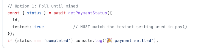 upon_ly's tweet photo. @dmericliu @Graceibeh6 @0xEricBrown Hi Eric, it seems like the example in doc won't work, if the status instantly check after pay, it will always return "pending". So I need to use something like: await bundlerClient.waitForUserOperationReceipt instead, and I am also doing the BBQ8: https://t.co/iG2hqPN755 https://t.co/c7VRBCPkHc