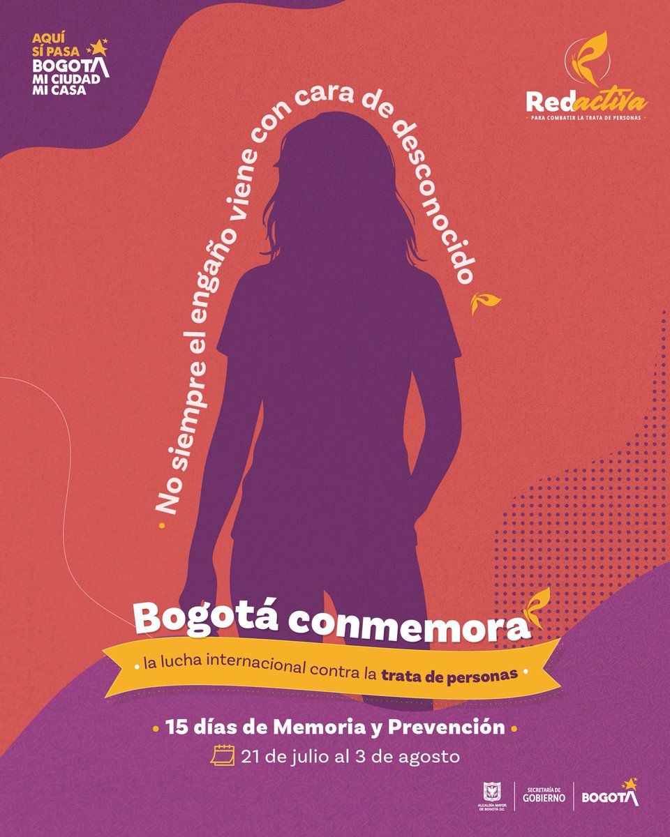 "Muero por conocer el amor de mi vida", decía... 
Hay matrimonios que en realidad son una forma de esclavitud
❌ #BogotáRechazaLaTrata.

Ayúdanos a denunciar para prevenir este delito:

🔸📱3002505050 
🔸📧 lucha.trata@gobiernobogota.gov.co
🔸📳 122 de la Fiscalía y 141 del ICBF