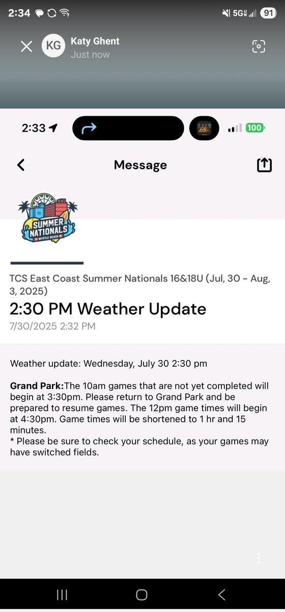 Wearher delay finally over....picking back up at 3:30 pm.