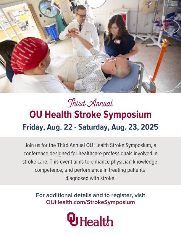 University of Oklahoma Neurology Residency (@ou_neurology) on Twitter photo You are invited to the Third Annual OU Health Stroke Symposium, a conference dedicated to enhancing the knowledge, competence, and performance in stroke care.
<a href="/OUCollegeofMed/">OU College of Medicine</a> <a href="/OUHealth/">OU Health</a> <a href="/OUNeuroscience/">OU Neuroscience</a> <a href="/OU_Neurosurgery/">University of Oklahoma Neurosurgery</a>
ouhealth.com/events-calenda… You are invited to the Third Annual OU Health Stroke Symposium, a conference dedicated to enhancing the knowledge, competence, and performance in stroke care.
<a href="/OUCollegeofMed/">OU College of Medicine</a> <a href="/OUHealth/">OU Health</a> <a href="/OUNeuroscience/">OU Neuroscience</a> <a href="/OU_Neurosurgery/">University of Oklahoma Neurosurgery</a>
ouhealth.com/events-calenda…