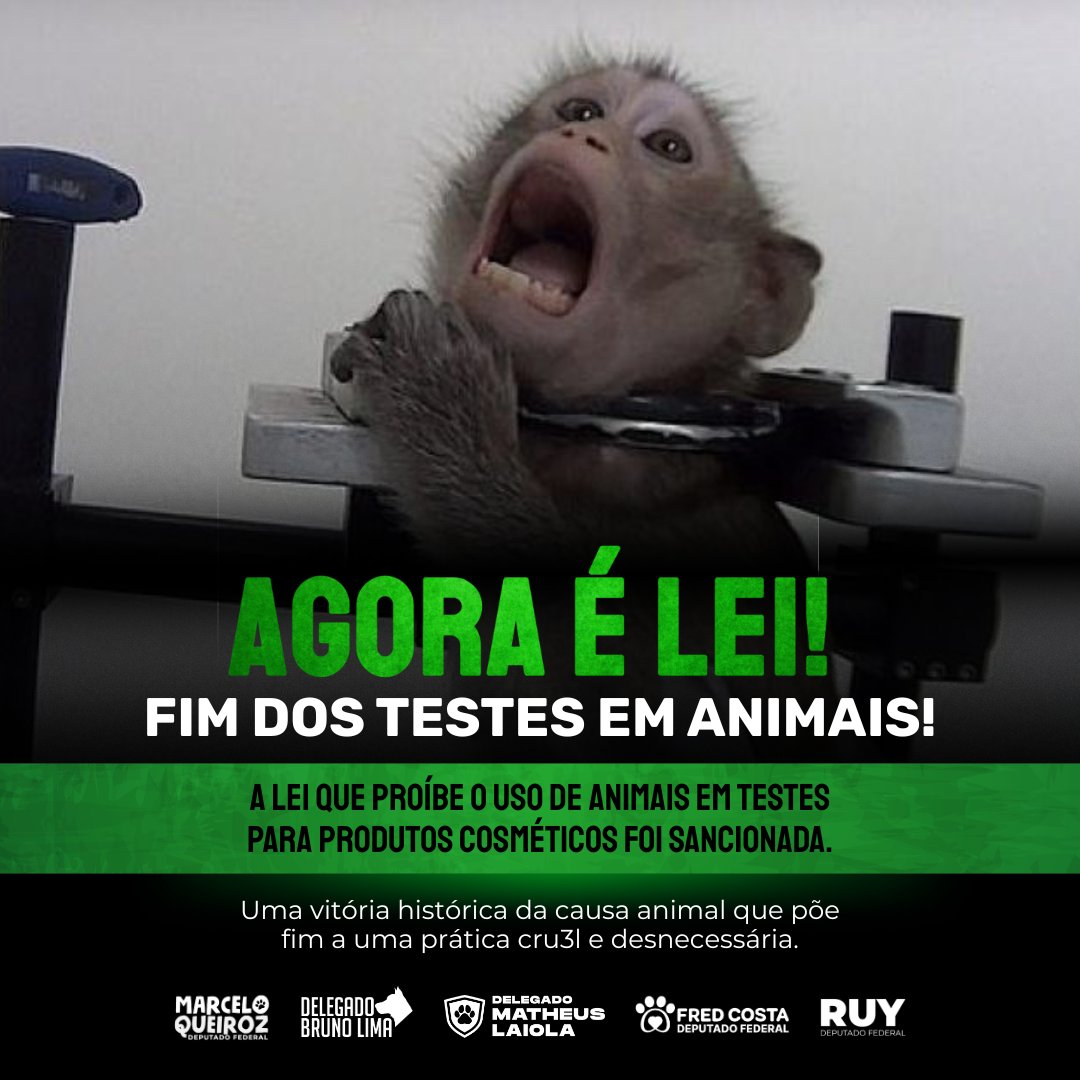 Anos de luta que valeram a pena. 🦾

Hoje celebramos uma vitória que entra para a história da causa animal no Brasil: foi sancionada a lei de autoria do Deputado Ricardo Izar, que proíbe o uso de animais em testes para produtos cosméticos.

A beleza não pode ser construída sobre
