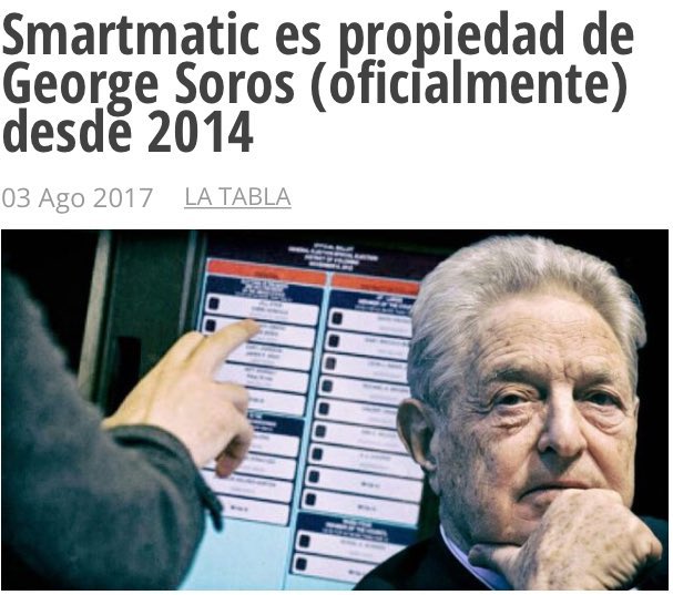 El <a href="/TSJE_Py/">Justicia Electoral 🇵🇾</a> acaba de validar al Consorcio Paraguay Democrático integrado por SmartMatic para la compra de las máquinas de votación. 

Cabe señalar que SmartMatic está vinculado nada más y nada menos que a George Soros.