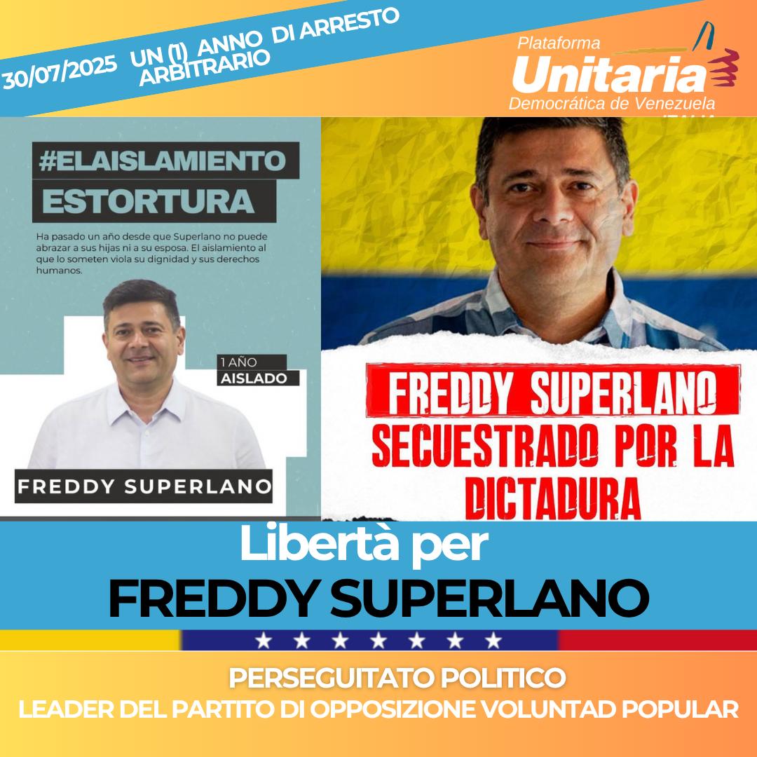MASSIMILIANO TOGNINI (@mctognini) on Twitter photo Aurora Silva, esposa de <a href="/freddysuperlano/">Freddy Superlano</a> lo dijo claro: en #Venezuela hay un dictadura que persigue, encarcela a quienes
sueñan con libertad y ha impuesto el miedo a quienes piensan distinto.
#LibertadParaLosPresosPoliticos
<a href="/UNIDADITAL42061/">Plataforma Unitaria Italia 🇻🇪</a> <a href="/leopoldolopez/">Leopoldo López</a> <a href="/VoluntadPopular/">Voluntad Popular</a> Aurora Silva, esposa de <a href="/freddysuperlano/">Freddy Superlano</a> lo dijo claro: en #Venezuela hay un dictadura que persigue, encarcela a quienes
sueñan con libertad y ha impuesto el miedo a quienes piensan distinto.
#LibertadParaLosPresosPoliticos
<a href="/UNIDADITAL42061/">Plataforma Unitaria Italia 🇻🇪</a> <a href="/leopoldolopez/">Leopoldo López</a> <a href="/VoluntadPopular/">Voluntad Popular</a>