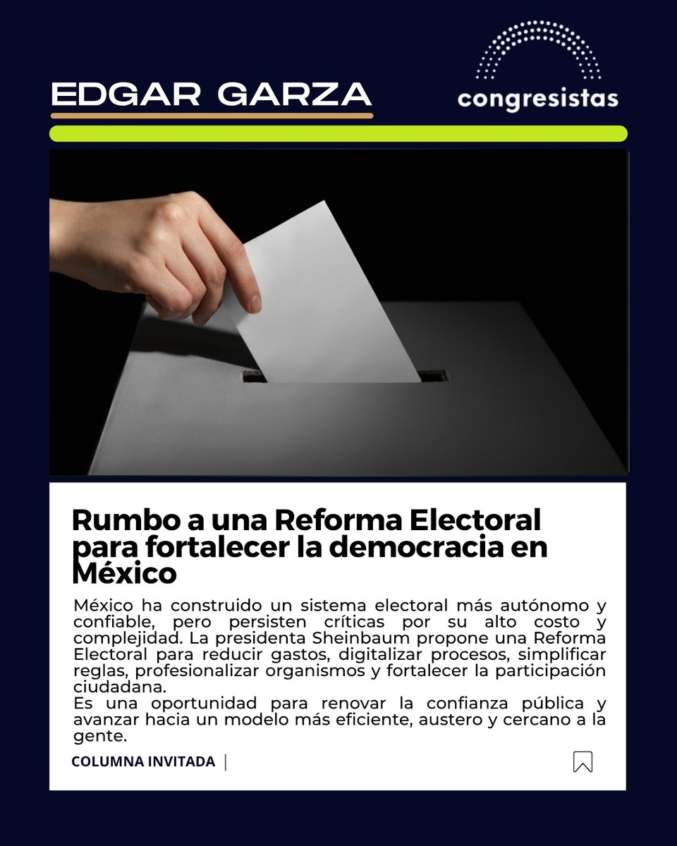 México ya logró elecciones libres y autónomas, pero hoy enfrentamos un nuevo desafío: transformar el sistema electoral para que sea menos costoso, más eficiente y realmente cercano a la ciudadanía.

¿Es posible renovar sin retroceder?
Reflexiono sobre esto en mi artículo para