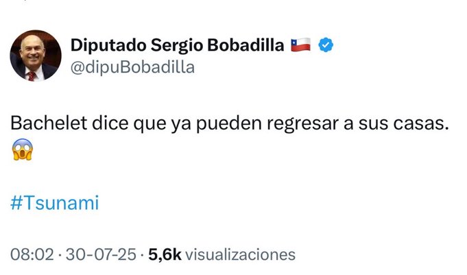 Burlarse de una tremenda tragedia que nos sacudió como nación, con miles de damnificados y cientos de muertes es una vil ofensa. Comentarios como los de este pelmazo <a href="/DipBobadilla/">Sergio Bobadilla</a> debieran pasar a la comisión de ética para ser sancionados. 
#TSUNAMI
Rapa Nui
#Iquique