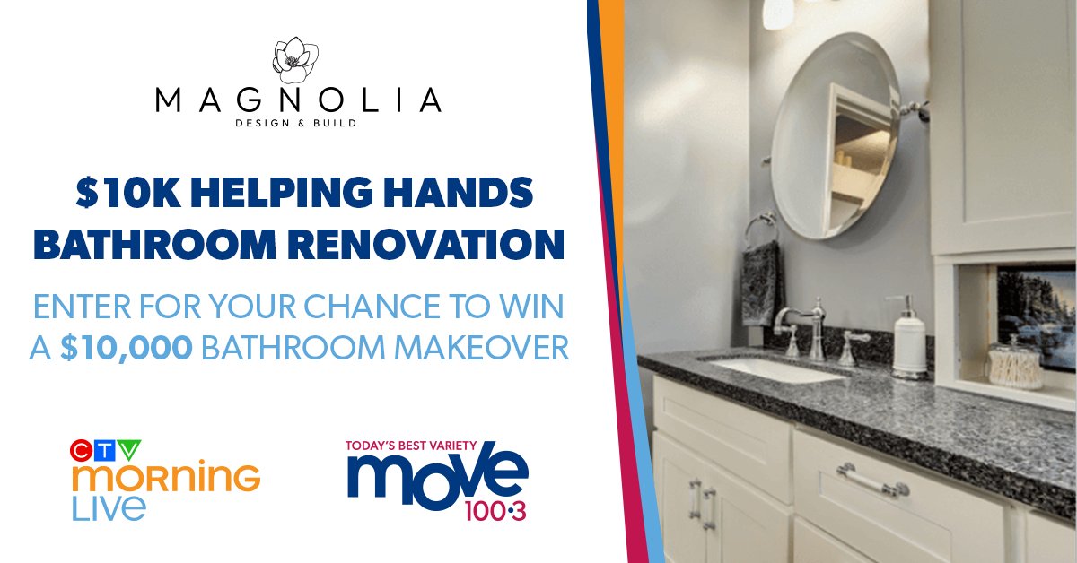 MOVE 100 &amp; CTV Morning Live's 10K Helping Hands Bathroom Renovation!
Tell us why YOU deserve an upgrade + send a photo of your current bathroom 🛁
Brought to you by Magnolia Design and Build. Building stronger communities, one project at a time.
Enter: moveradio.ca/ottawa/contest…