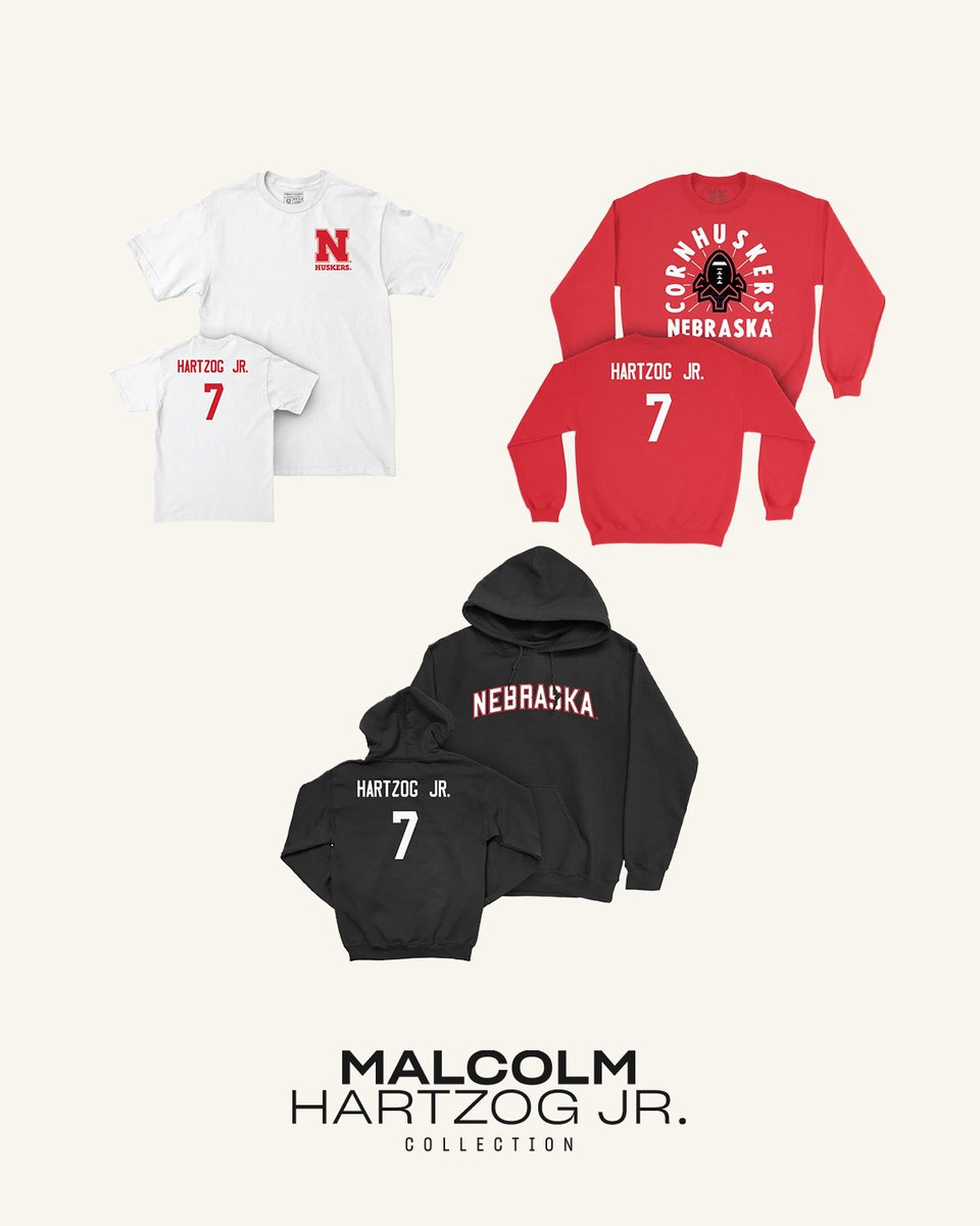 The Malcolm Hartzog Jr. collection 🏈 

The perfect gear for the upcoming season. 

Shop here: nil.store/nebraska/neb-m…