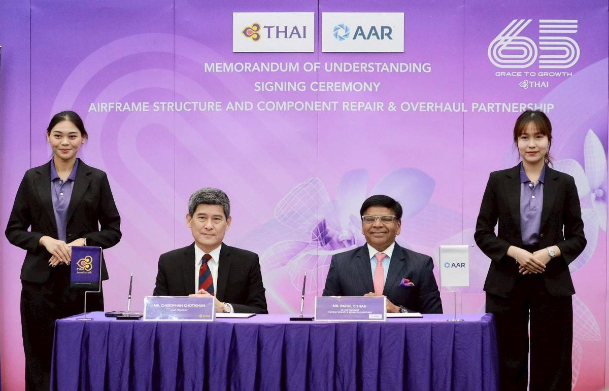 We are pleased to announce that AAR and Thai Airways signed a memorandum of understanding (MOU) to enhance maintenance capabilities that will elevate Thailand's aviation industry.
 
“This collaboration reflects the trust and mutual respect between our two organizations—each with