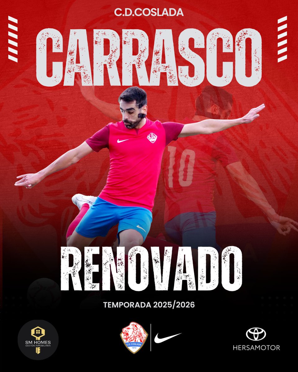 ✍🏻 ¡CARRASCO RENUEVA CON NUESTROS 🦁🦁🦁!

@mcarrasco9 cumplirá su cuarta temporada en El Olivo 🏟️, donde seguirá mostrando su magia 🎩⚽ y aportando su veteranía a la joven plantilla que dirigirá <a href="/cordito10/">Carlos</a>

#SoyDelCoslada 🦁♥️💪🏻