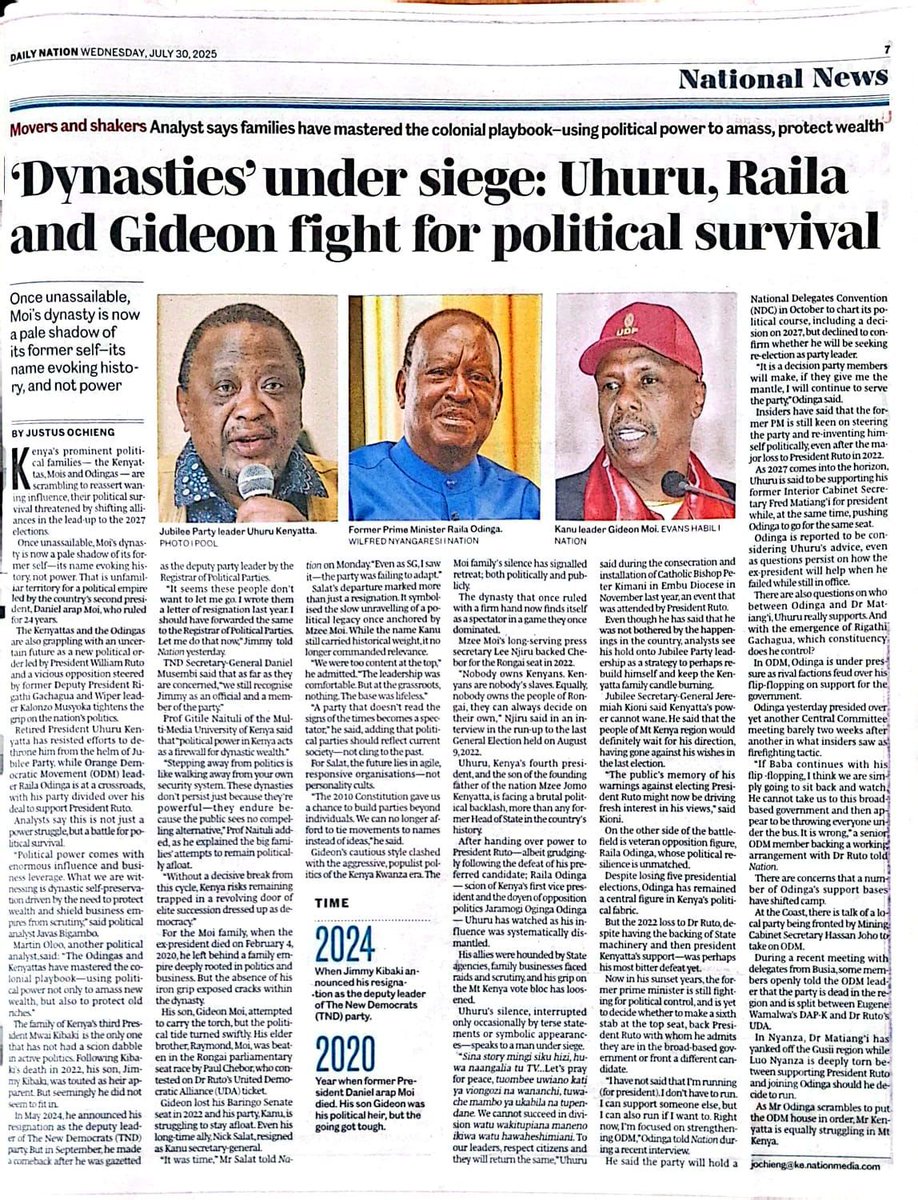 Naipamei Kaikai (@kaikainaipaa) on Twitter photo President Ruto has shaken the status quo, it is no longer business as usual. The three dynasties: the Kenyattas, the Moi's and the Ondinga's have used politics as a shield to the existing wealth and a negotiation for new wealth creation but this is slowly fading out. President Ruto has shaken the status quo, it is no longer business as usual. The three dynasties: the Kenyattas, the Moi's and the Ondinga's have used politics as a shield to the existing wealth and a negotiation for new wealth creation but this is slowly fading out.