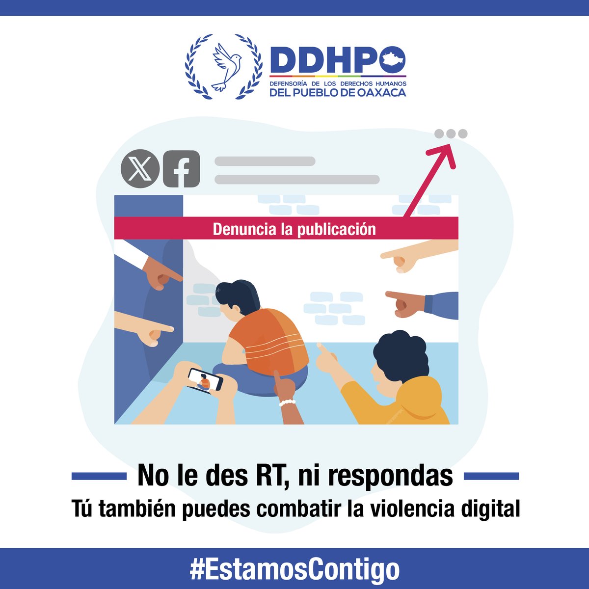 Te has encontrado con alguna publicación que agreda a una persona o difunda información falsa, no la comentes, ni la compartas, denúnciala y combate así la violencia digital.