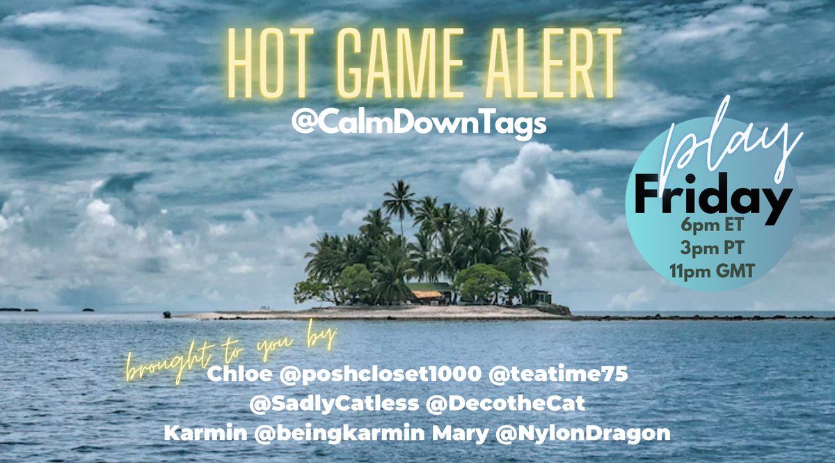 🔥HOT GAME ALERT🔥

Get excited to🤎🧡💛CALM DOWN💛🧡🤎with a brand-new game from me, Chloe (fka) @poshcloset1000 <a href="/teatime75ghost/">teatime75afterdark</a> <a href="/SadlyCatless/">portmanteau jones 🕊🌊🐈‍⬛</a> <a href="/DecotheCat/">Deco</a> Karmin <a href="/beingkarmin/">Karmin</a> &amp; Mary <a href="/NylonDragon/">Mary🐧the🐧Nylon🐧Dragon</a>

🚨FRIDAY @ 6pm ET🚨