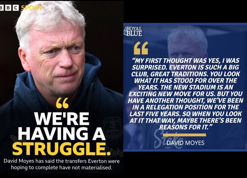 Evertonians thought that when they moved to the Sewageworks Superbowl with new owners,it would be the start of a new era &amp; top players would want to come

They are now realising that,still,nobody decent wants to join them

-Form is temporary
-Being little old Everton is permanent