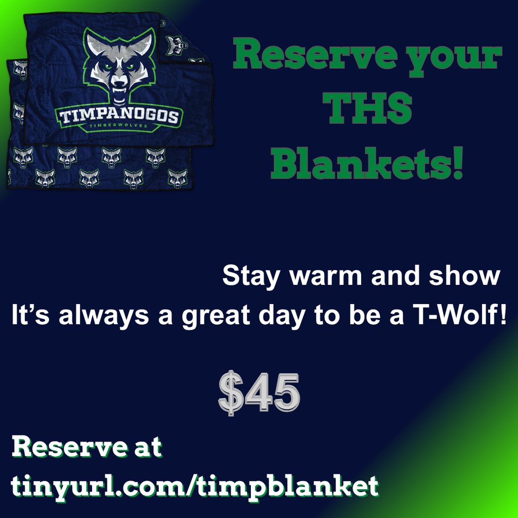 The T-Wolf Sports season is about to begin! Make sure you are ready for the fall weather in advance by preordering your Timberwolf blankets! Order at tinyurl.com/timpblanket now!
