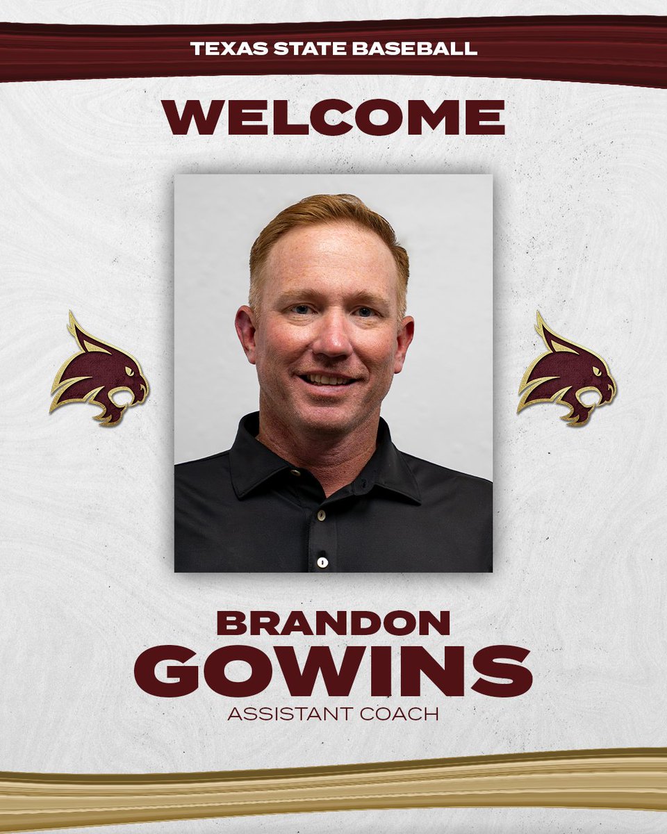 𝗪𝗲𝗹𝗰𝗼𝗺𝗲 𝘁𝗼 𝗦𝗮𝗻 𝗠𝗮𝗿𝗰𝗼𝘀!

Brandon Gowins has been hired as the team's new assistant coach and recruiting coordinator.

#EatEmUp #SlamMarcos