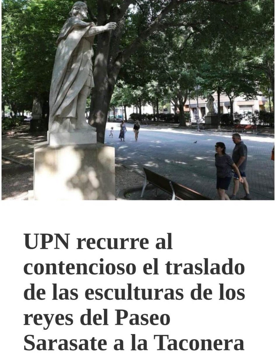 Abrieron en canal la plaza del Castillo y arrasaron todos sus restos arqueológicos, terminando con 2000 años de Historia para hacer un parking.

Ahora claman porque 6 estatuas van a trasladarse 300 m., para reinstalarlas en la Taconera después de restaurarlas.

Así es <a href="/UPN_PNA/">UPN Pamplona</a>