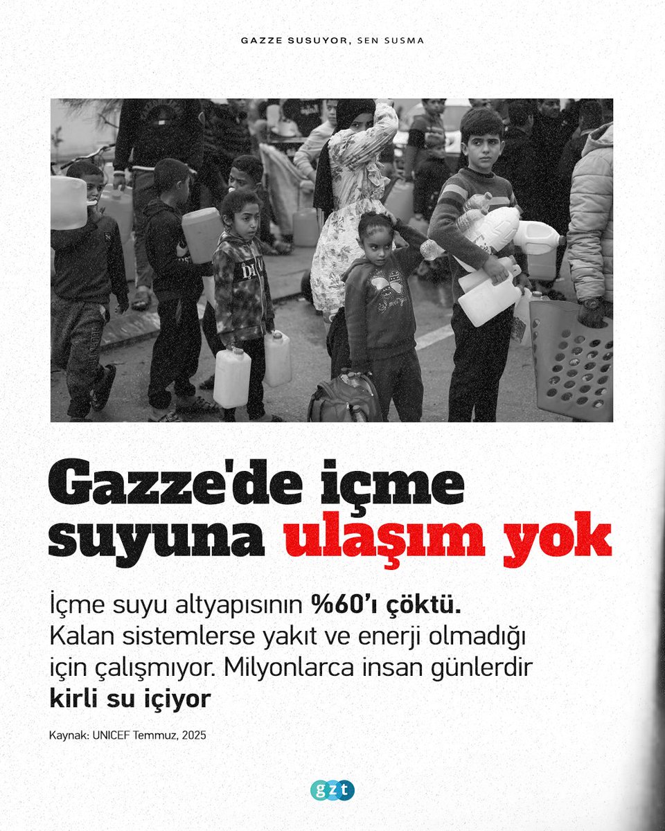 🔴Gazze 'SUSUYOR' sen 'SUSMA' ❗️

📌Gazze'de 10 kişiden 9'u temiz suya ulaşamıyor