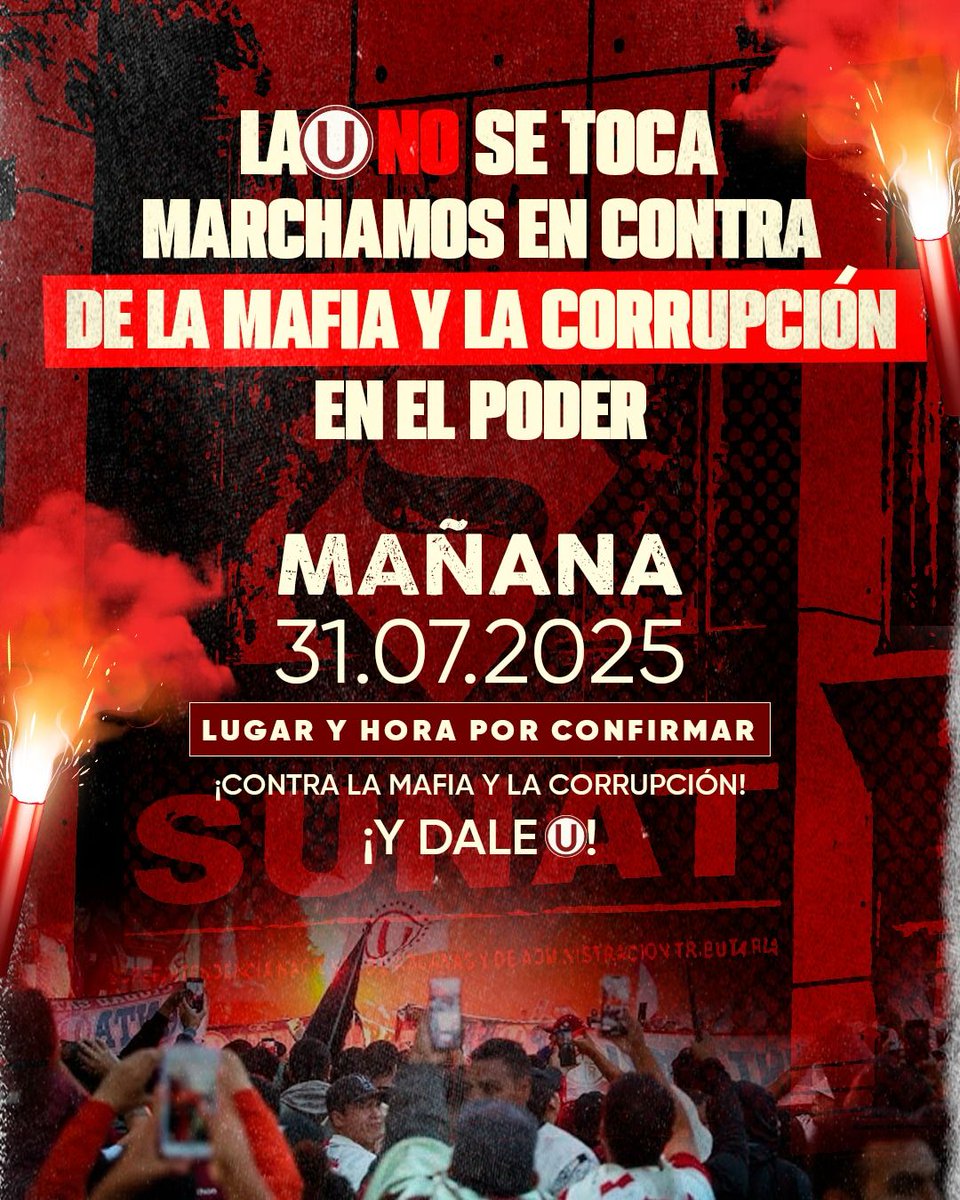 #JusticiaParaLaU (@justiciaparalau) on Twitter photo 🔥 ¡LA ‘U’ NO SE TOCA!
📢 ¡MARCHAMOS CONTRA LA MAFIA Y LA CORRUPCIÓN EN EL PODER!
Nos quieren imponer a Moquillaza al caballazo, con el respaldo de @presidenciaper Dina Boluarte. No vamos a permitir que intereses políticos, mafias y operadores tomen por asalto a <a href="/Universitario/">Universitario</a>. 🔥 ¡LA ‘U’ NO SE TOCA!
📢 ¡MARCHAMOS CONTRA LA MAFIA Y LA CORRUPCIÓN EN EL PODER!
Nos quieren imponer a Moquillaza al caballazo, con el respaldo de @presidenciaper Dina Boluarte. No vamos a permitir que intereses políticos, mafias y operadores tomen por asalto a <a href="/Universitario/">Universitario</a>.