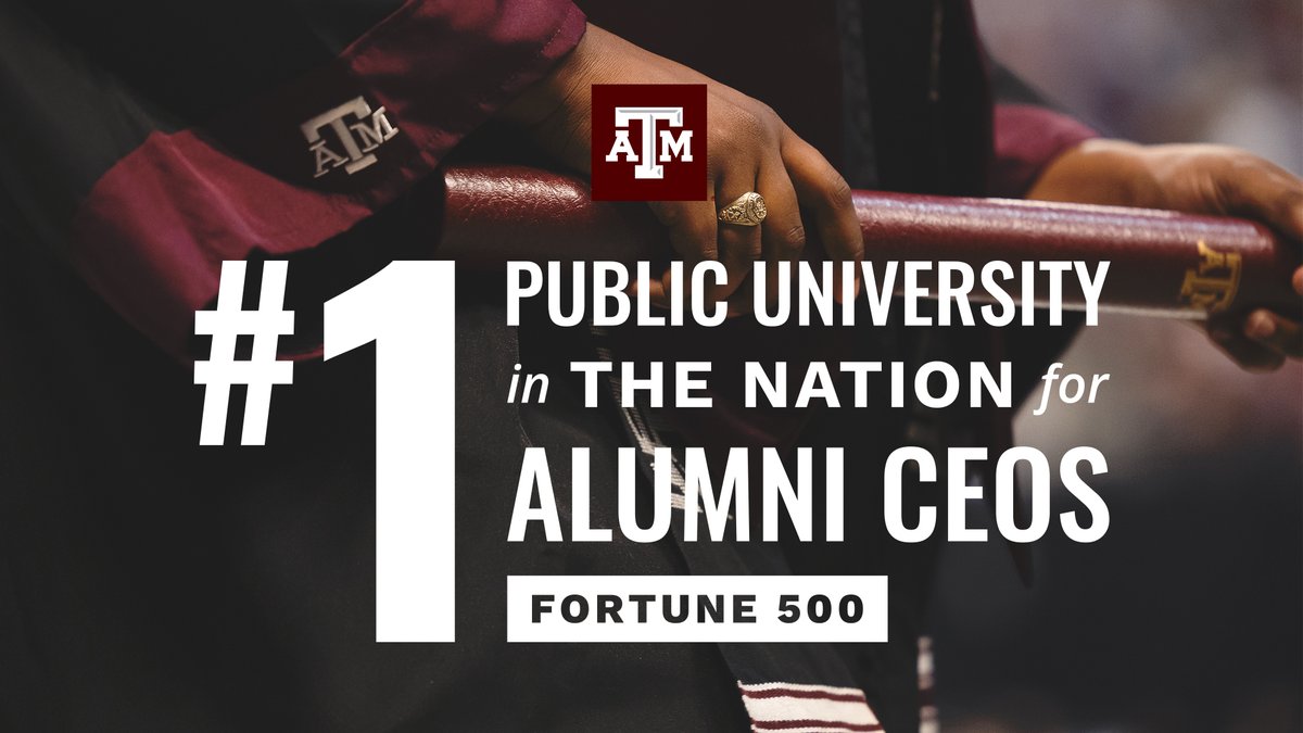 Texas A&M University (@tamu) on Twitter photo Aggies don’t just graduate — they lead.
Texas A&M is #1 among public universities for producing <a href="/Fortune500/">Fortune 500</a> CEOs, according to Strategas Research Partners.
From <a href="/exxonmobil/">ExxonMobil</a> to <a href="/SouthwestAir/">Southwest Airlines</a>, Aggie leadership is shaping the future with grit, service & vision.
#AggieImpact Aggies don’t just graduate — they lead.
Texas A&M is #1 among public universities for producing <a href="/Fortune500/">Fortune 500</a> CEOs, according to Strategas Research Partners.
From <a href="/exxonmobil/">ExxonMobil</a> to <a href="/SouthwestAir/">Southwest Airlines</a>, Aggie leadership is shaping the future with grit, service & vision.
#AggieImpact