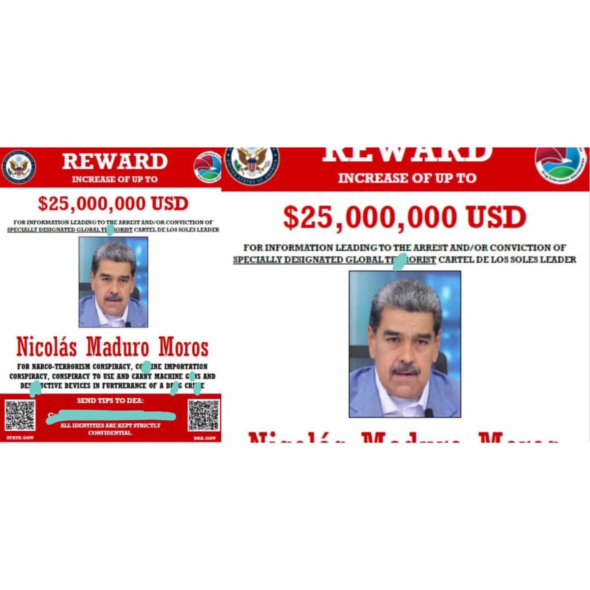 US declares Venezuela's President Maduro and two top aides wanted, offering a $65 million reward for information leading to their arrest.

—-
Isabella Dede Gigi Yoruba Sesko Kaybobo