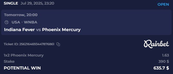 Got Phoenix Mercury winning tonight.

Free money 🙏