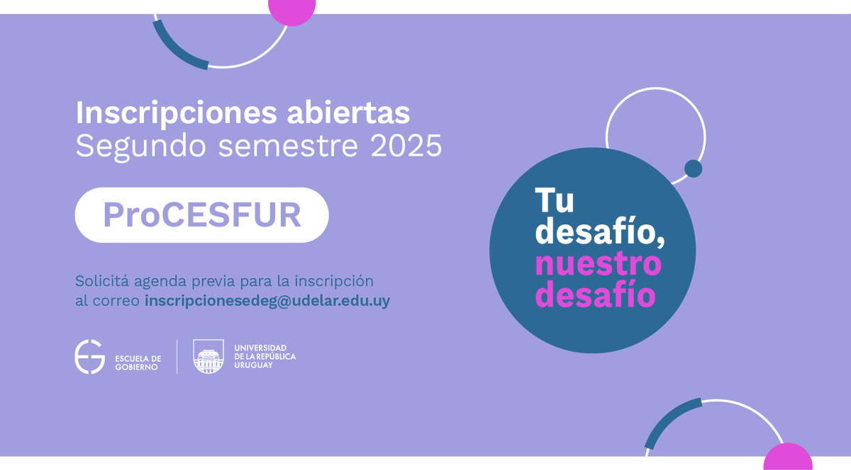 Escuela de Gobierno - Udelar (@edeg_udelar) on Twitter photo 📝 Inscripciones abiertas al segundo semestre del Programa de Culminación de Estudios Secundarios de los Funcionarios de la <a href="/Udelaruy/">Universidad de la República</a>
➡️ Entre el 12 y el 14 de agosto se realizarán las inscripciones para el segundo semestre 2025.
Más info: bit.ly/3UA8SOy 📝 Inscripciones abiertas al segundo semestre del Programa de Culminación de Estudios Secundarios de los Funcionarios de la <a href="/Udelaruy/">Universidad de la República</a>
➡️ Entre el 12 y el 14 de agosto se realizarán las inscripciones para el segundo semestre 2025.
Más info: bit.ly/3UA8SOy