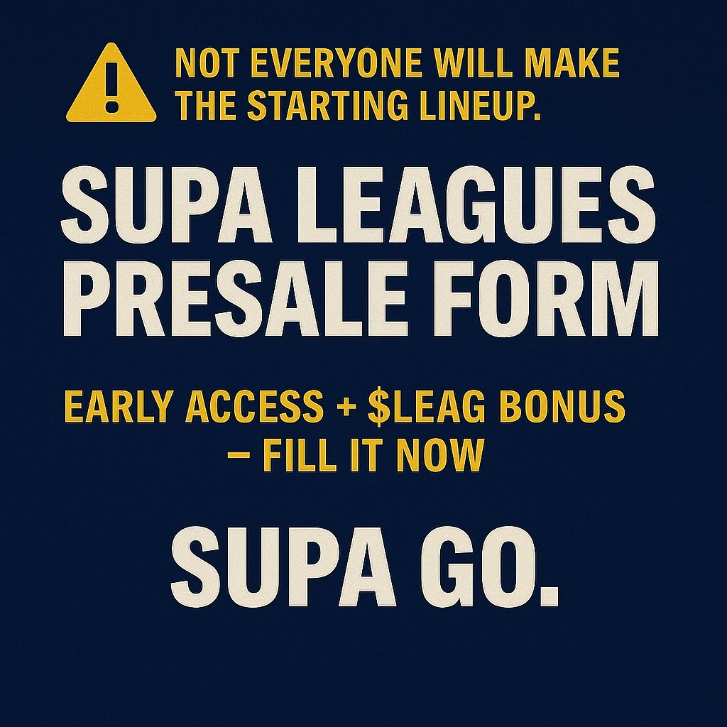 ⚠️ Not everyone will make the starting lineup.

Manual selection. Limited access.
Early birds get the $LEAG bonus.

📝 Fill the form.
👀 Then wait.

👇 Fill it out here: forms.gle/a67sMt7cibF9uf…
