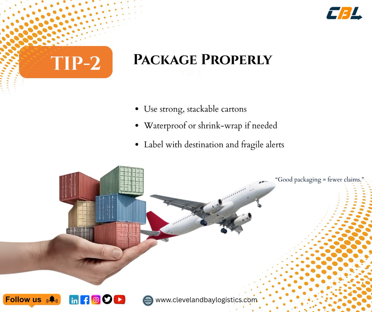 cblinc002's tweet image. Must-Know Freight Shipping 4 Tips from Cleveland Bay Logistics (CBL)-📷 Whether you're shipping local or global, these logistics best practices can save time, money, and hassle. 
Visit now- bitly.cx/UI5GK
#ClevelandBayLogistics #FreightForwarding #LogisticsTips #Shipping