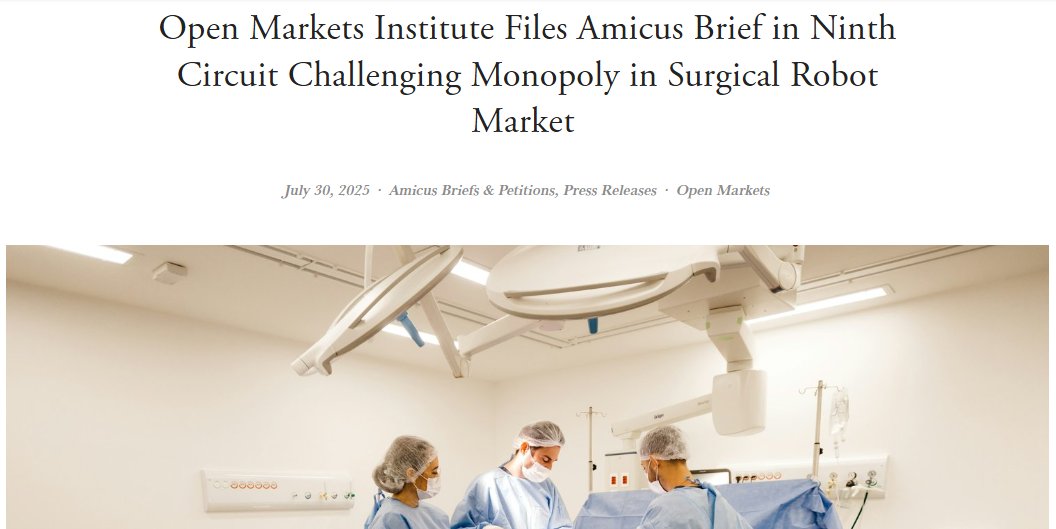 1. Today <a href="/openmarkets/">Open Markets Institute</a> filed an amicus brief in an important right to repair case in the Ninth Circuit (Surgical Instrument Service v. Intuitive Surgical)