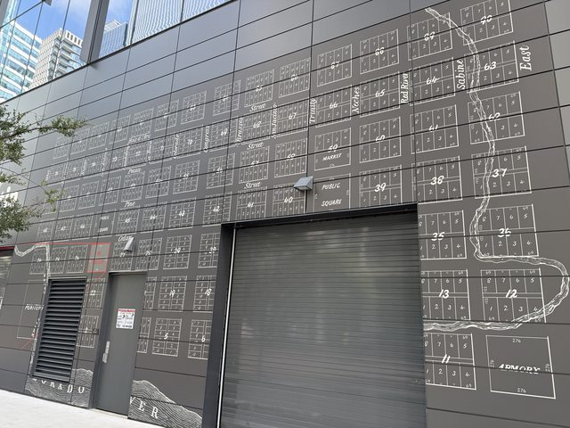 The backside of the Republic Tower (3rd St.) has a cool City of Austin 1839 plan map.  Credit:  davidtexan