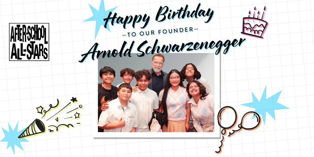 After-School All-Stars (@asasafterschool) on Twitter photo Happy 78th Birthday to our incredible founder, <a href="/Schwarzenegger/">Arnold</a>! Thank you for showing up in ways that matter—time and again—for this country, the world, and the nearly 150,000 under-resourced students & families we serve nationwide. Your commitment continues to inspire & uplift! Happy 78th Birthday to our incredible founder, <a href="/Schwarzenegger/">Arnold</a>! Thank you for showing up in ways that matter—time and again—for this country, the world, and the nearly 150,000 under-resourced students & families we serve nationwide. Your commitment continues to inspire & uplift!