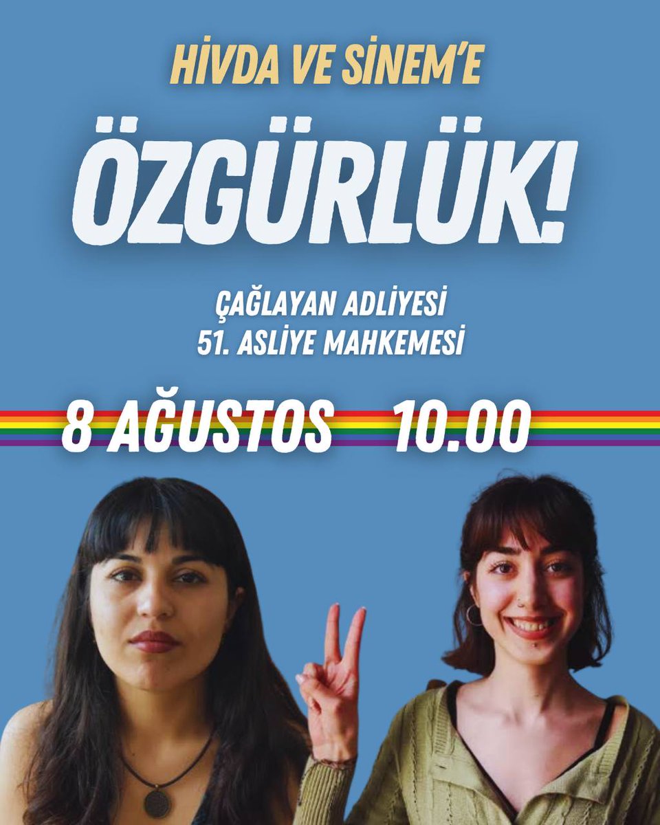 23. İstanbul Onur Yürüyüşü'ne katılma ihtimali gerekçe gösterilerek 30 Haziran’dan bu yana tutsak olan yoldaşlarımız Hivda Selen ve Sinem Çelebi ile gözaltına alınan arkadaşlarımızın ilk duruşması görülecek.

8 Ağustos Cuma günü saat 10.00'da Çağlayan Adliyesi'ndeyiz Tüm devrimci