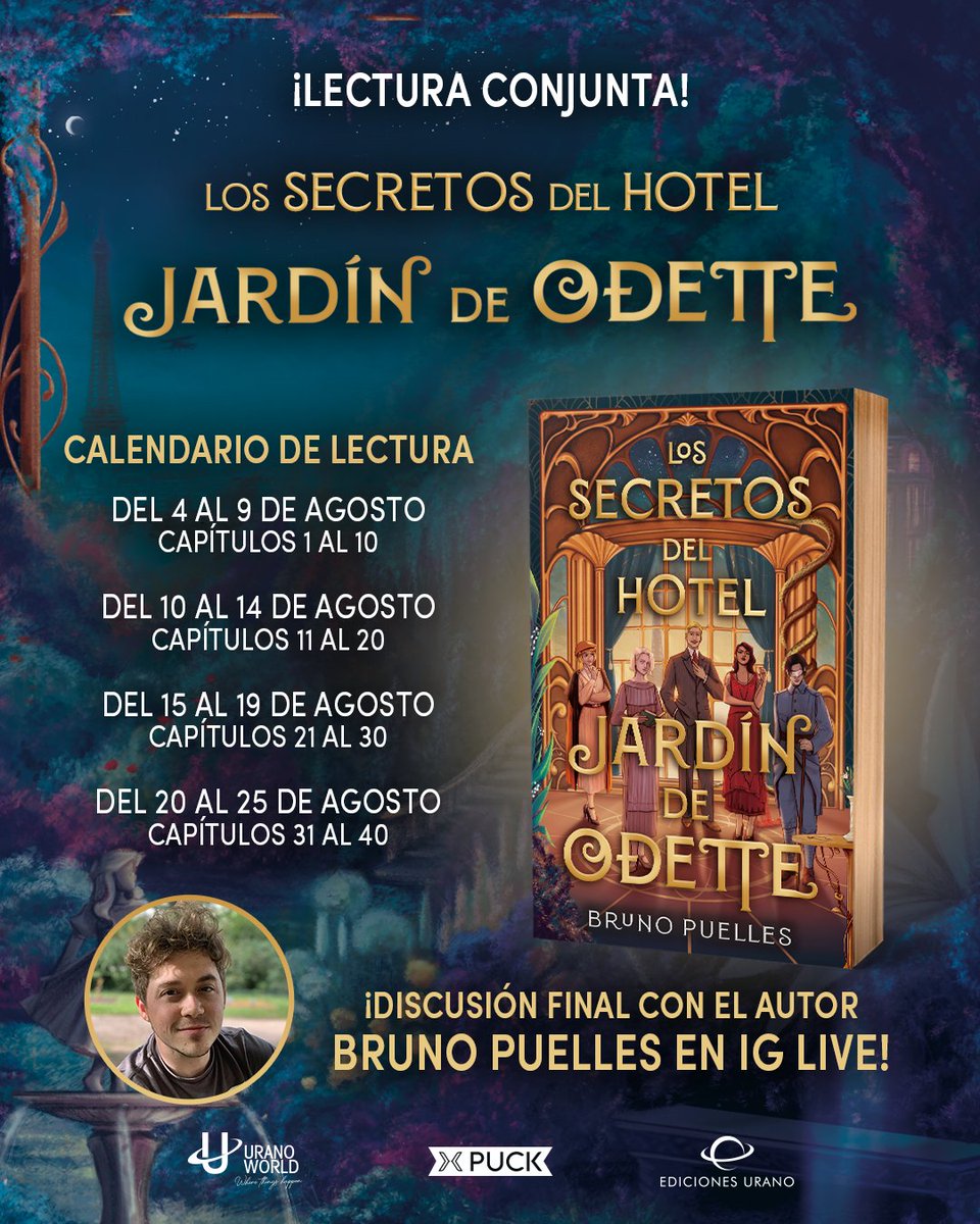 ¡Únete a la lectura conjunta de Los secretos del hotel Jardín de Odette!🕰🍸

👉 Del 4 al 25 de agosto

Encuentra las plantillas en historias destacadas de IG. ¡No olvides etiquetarnos!🤩

#LecturaConjunta #Puck