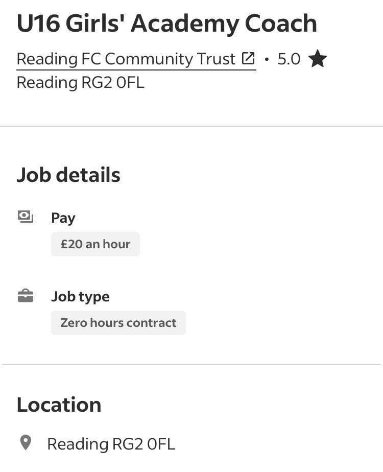 Think you can add to our incredible womens pathway? Get in touch 

<a href="/ReadingFCWomen/">Reading FC Women</a> #ReadingFC #UpTheDing

uk.indeed.com/m/viewjob?jk=4…