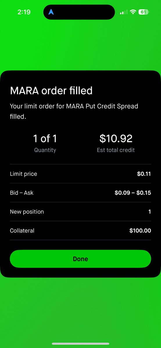 chasingpaper0's tweet photo. Todays Play - 💸

Credit Spread /w $MARA

Strikes - $13.5/$12.5
Exp - 8/29
Premium - $10.92 https://t.co/6B8mCDAlqM