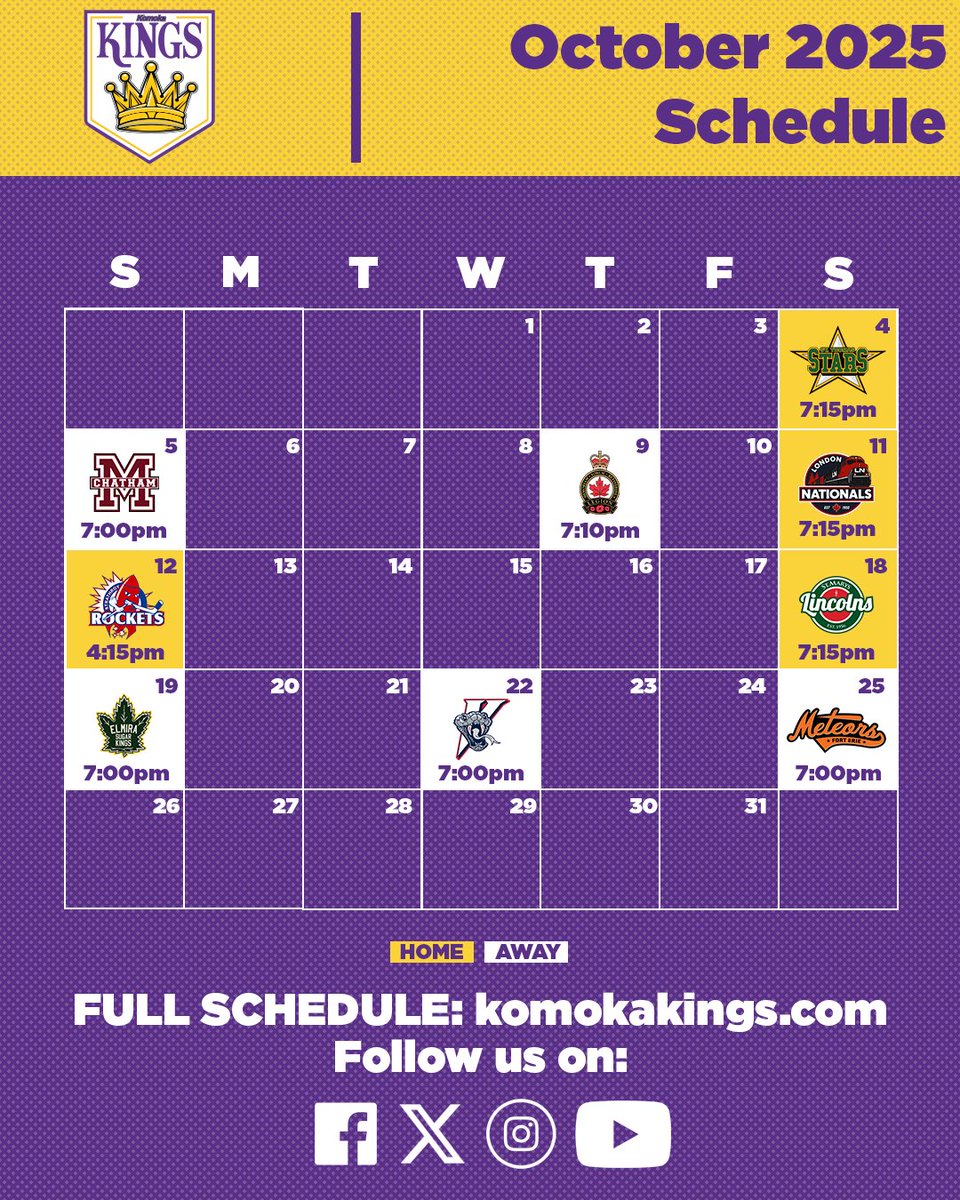 KomokaKings's tweet image. We’ve got a schedule to drop!

Introducing all 50 of our games for the 2025-2026 season, beginning at home on September 13th and wrapping up at home on March 7th! 

We can’t wait to see you down at the Wellness Centre very soon! (1/2)

#OurKingdom👑 #komoka #GOJHL