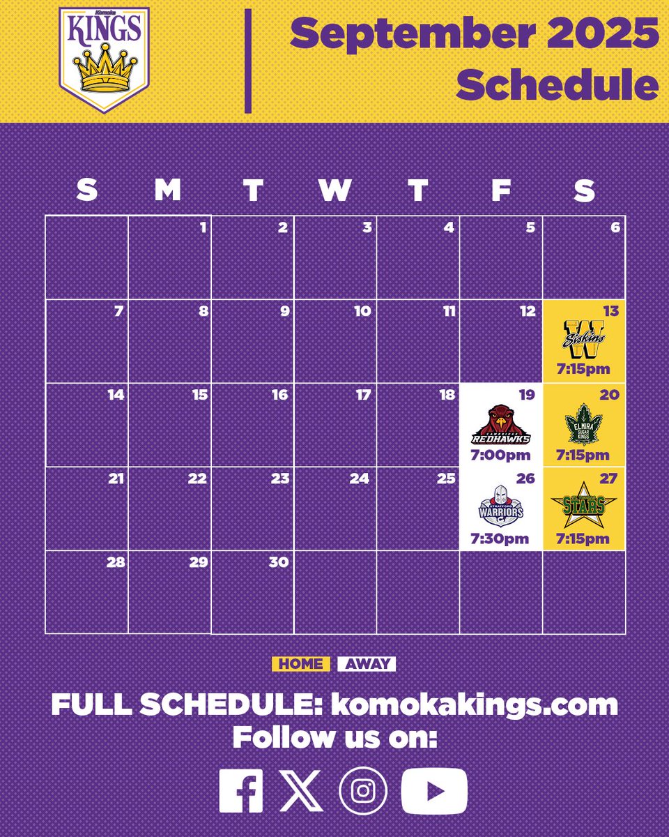 KomokaKings's tweet image. We’ve got a schedule to drop!

Introducing all 50 of our games for the 2025-2026 season, beginning at home on September 13th and wrapping up at home on March 7th! 

We can’t wait to see you down at the Wellness Centre very soon! (1/2)

#OurKingdom👑 #komoka #GOJHL