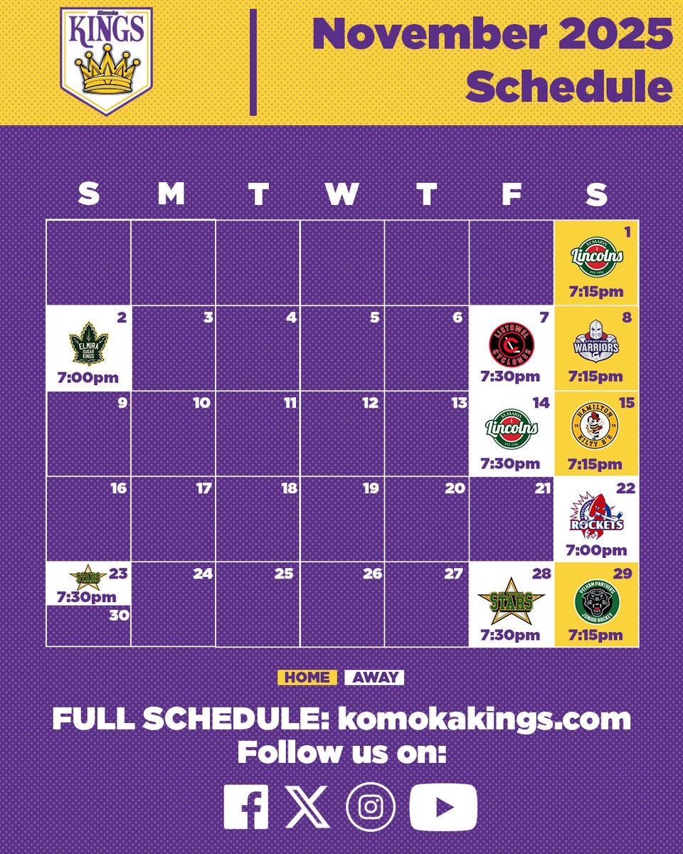 KomokaKings's tweet image. We’ve got a schedule to drop!

Introducing all 50 of our games for the 2025-2026 season, beginning at home on September 13th and wrapping up at home on March 7th! 

We can’t wait to see you down at the Wellness Centre very soon! (1/2)

#OurKingdom👑 #komoka #GOJHL