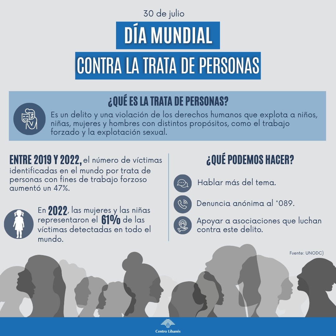 La trata de personas sigue siendo una realidad que no podemos ignorar.
Hoy, alzamos la voz por quienes no pueden hacerlo.
Infórmate, habla del tema y actúa.
#DiaMundialContraLaTrata #NoALaTrata #CentroLibanés